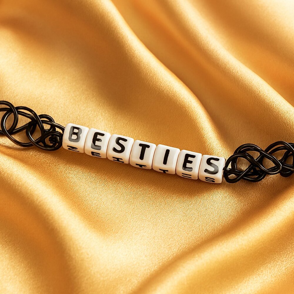 Stylish Black Elastic Bracelet – “BESTIES” Beaded Statement & Minimalist Jewelry